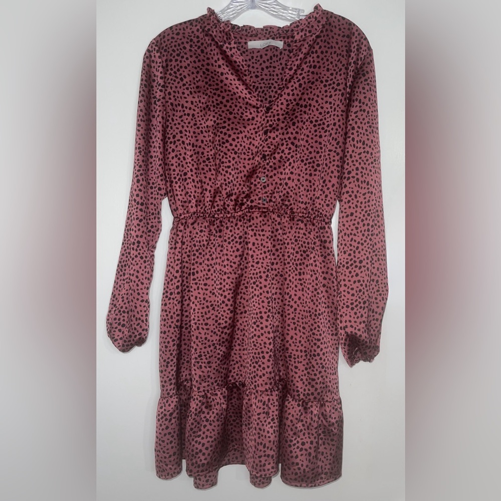 LOFT Rose Pink and Black Cheetah Print Long Sleeve Dress - Size S